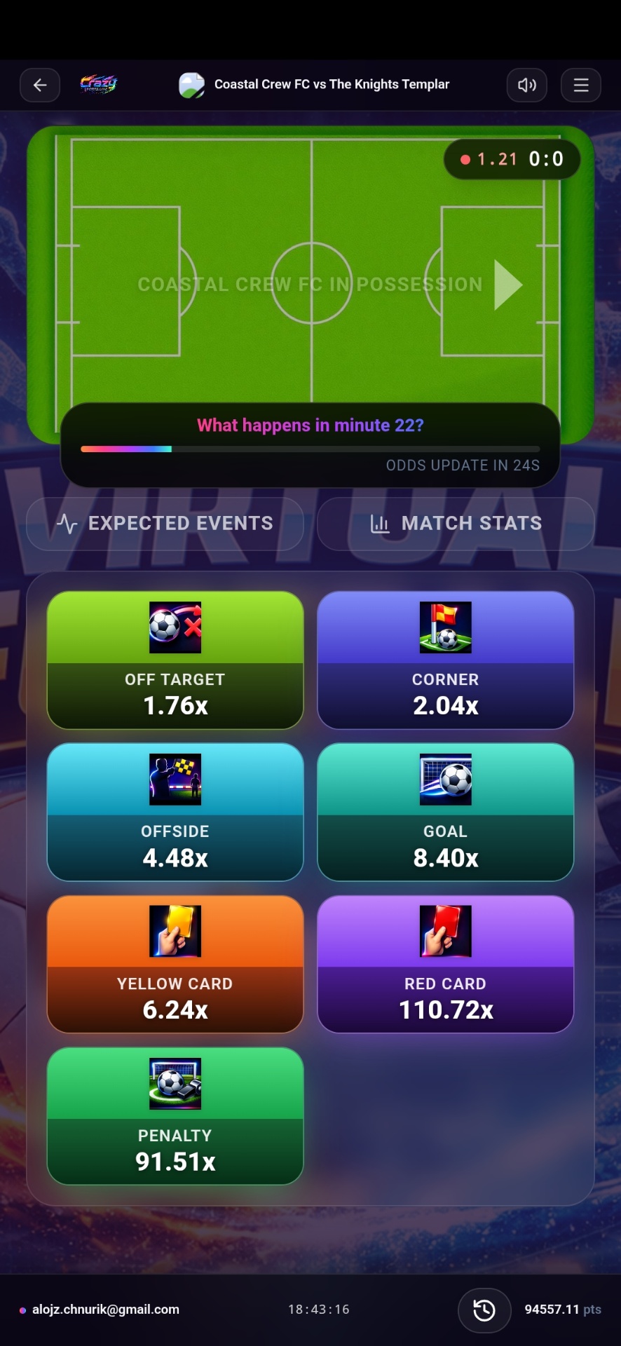 Live match view on mobile